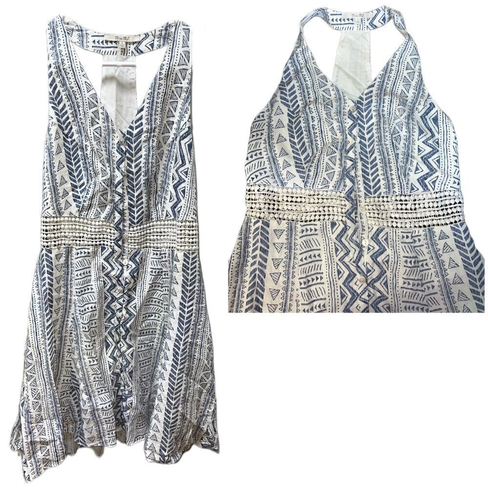 Miss Me Blue & White V-Neck Racer Back Dress